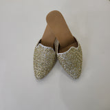 Gold Zardozi Embroidered Bridal Heel Mule – Handcrafted Wedding Shoes FTH-05