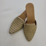 Gold Zardozi Embroidered Bridal Heel Mule – Handcrafted Wedding Shoes FTH-08