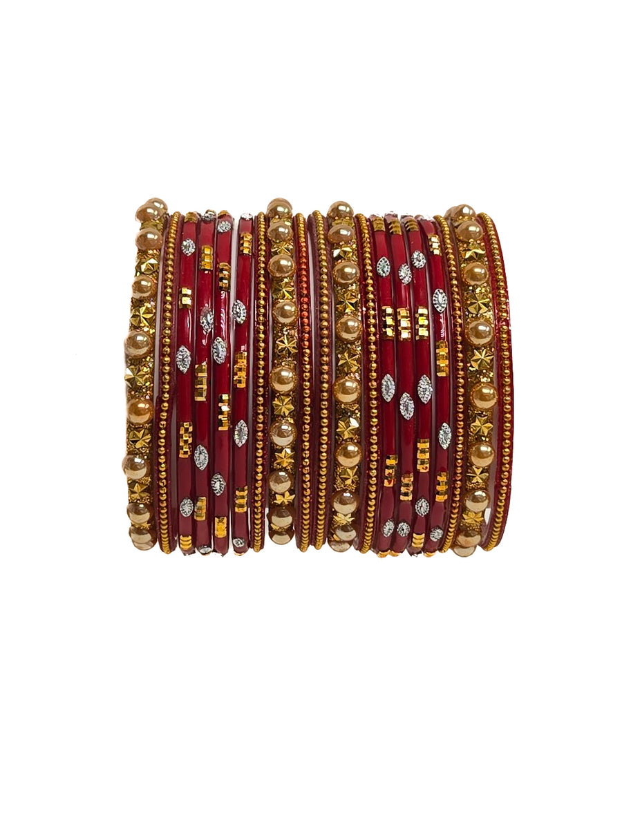 Handmade Red & Gold Glass Bangles Set – Elegant Traditional Jewelry for Weddings & Festivals