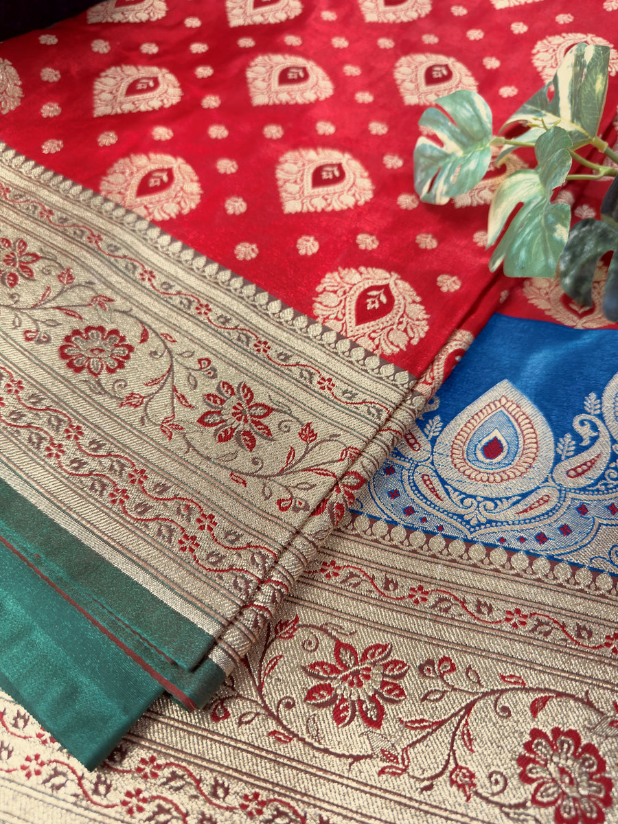 Majestic Red Blue Banarasi Silk Saree
