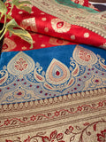 Majestic Red Blue Banarasi Silk Saree