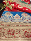 Majestic Red Blue Banarasi Silk Saree
