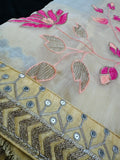 Corn Silk Organza Saree with Sequin and thread work
