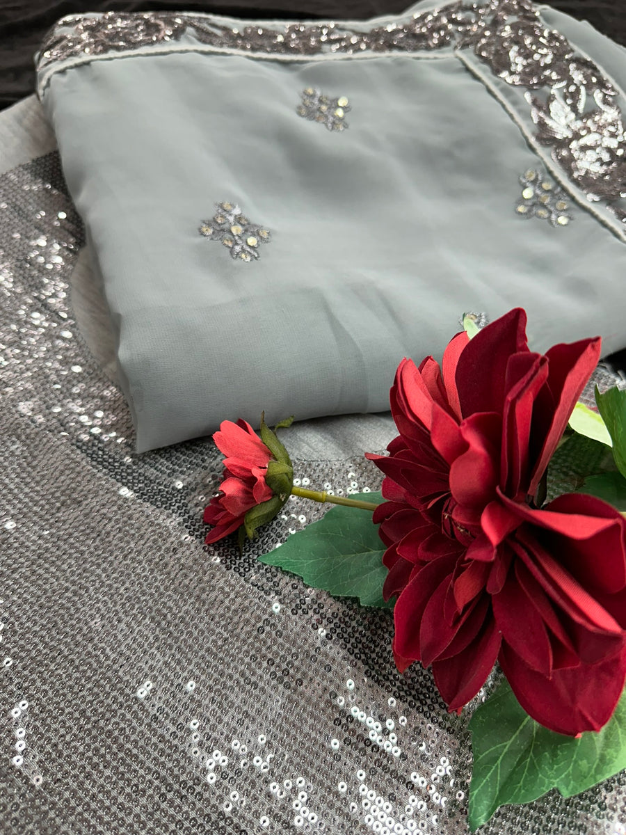 Grey Georgette Saree with sequin work