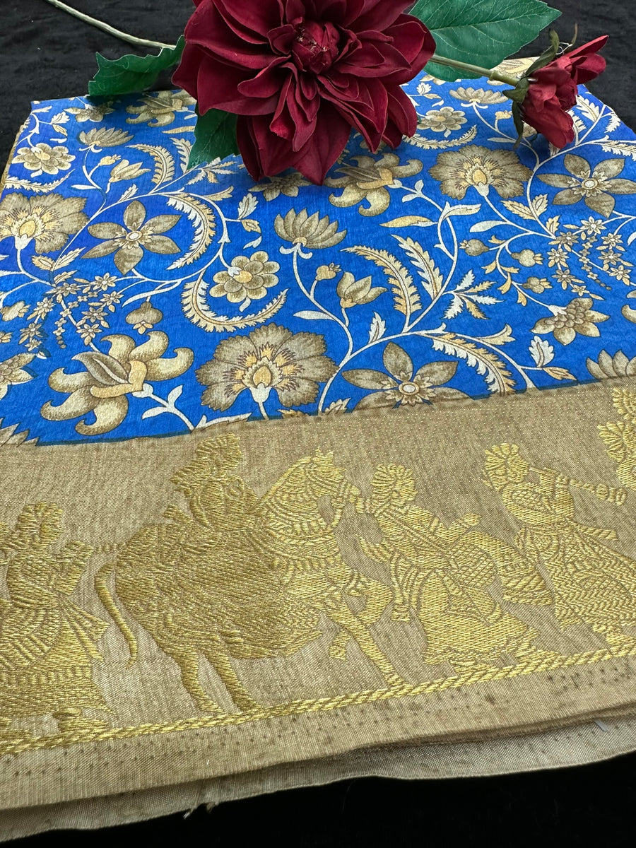 Blue Silk Printed Saree