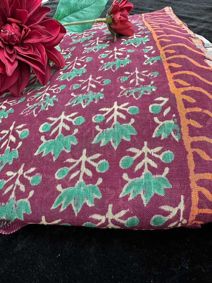 Maroon Printed Cotton Saree