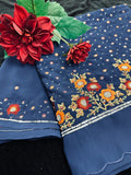 Dark Blue Georgette Saree with Thread embroidery