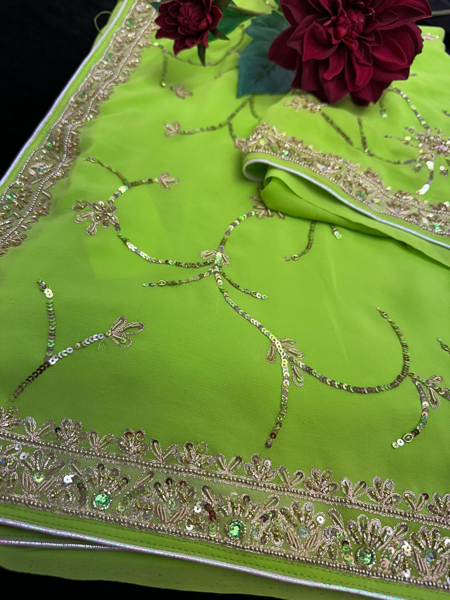 Green Georgette Saree with sequin work