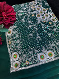 Bottle Green Georgette Saree with heavy beadwork