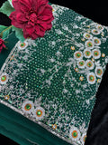 Bottle Green Georgette Saree with heavy beadwork