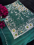 Bottle Green Georgette Saree with heavy beadwork