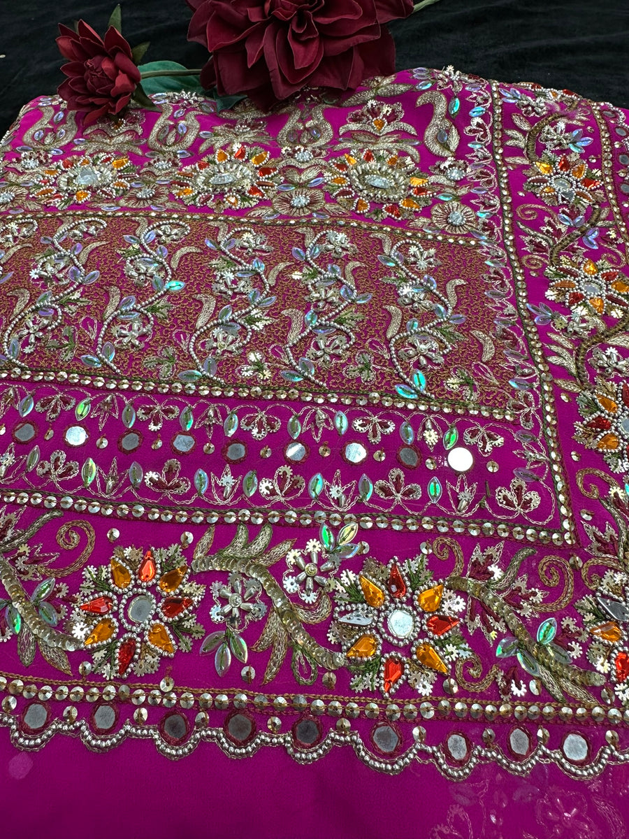 Hot Pink Saree with Beadwork