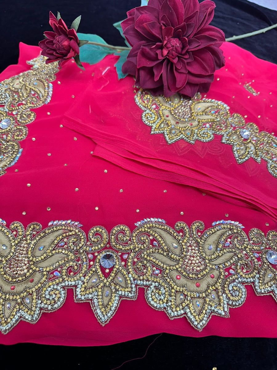 Crimson Saree with Bead Work