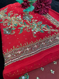 Red georgette Saree with bead work