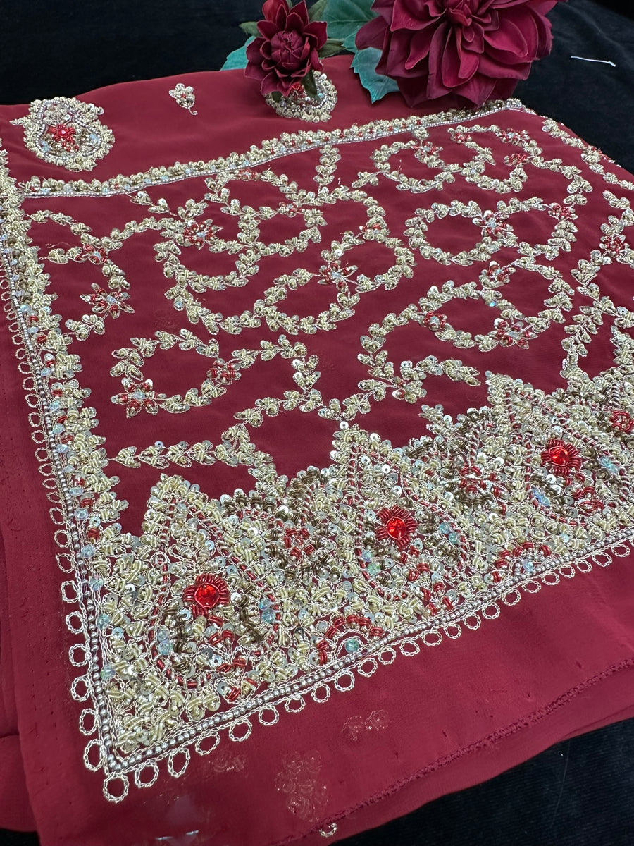 Maroon Saree with Nakshi hand Work