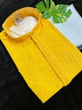 Yellow Chicken Kari Cotton Kurta with White Pajama set