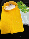 Yellow Chicken Kari Cotton Kurta with White Pajama set