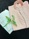 Light Peach Chicken Kari Cotton Kurta with White Pajama set