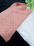 Peach Chicken Kari Cotton Kurta with White Pajama set