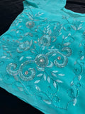 Turquoise Georgette Saree with Sequin and beadwork with Stitched Blouse