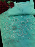 Aquamarine Georgette Saree with Sequin and beadwork with Stitched Blouse