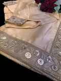 Light Gold Satin Saree with Stitched Blouse