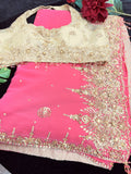 Hot Pink Georgette Saree with Stitched Blouse