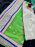 Green Net Saree with  Embroidery and Stitched Blouse