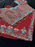 Maroon Georgette Saree with heavy Embroidery and Stitched Blouse