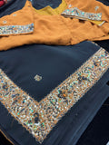 Black Georgette Saree with  Embroidery and Semi Stitched Blouse