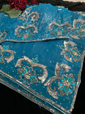 Blue Shimmer Saree with heavy Embroidery and Stitched Blouse