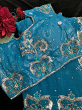 Blue Shimmer Saree with heavy Embroidery and Stitched Blouse