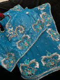 Blue Shimmer Saree with heavy Embroidery and Stitched Blouse