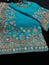 Dark Turquoise georgette Saree with heavy Embroidery and Stitched Blouse