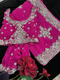 Magenta Pink georgette Saree with heavy Embroidery and Stitched Blouse