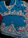 Blue georgette Saree with heavy Embroidery and Stitched Blouse