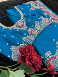 Blue georgette Saree with heavy Embroidery and Stitched Blouse