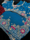 Blue georgette Saree with heavy Embroidery and Stitched Blouse