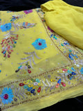 Yellow Readymade Pleated Saree with Stitched Blouse