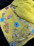 Yellow Readymade Pleated Saree with Stitched Blouse