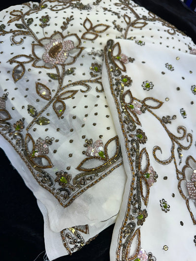 Ivory Readymade Pleated Saree with UnStitched Blouse