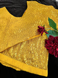 Mustard Gold Readymade Pleated Sequin  Saree with Stitched Blouse