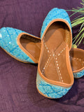 Handcrafted Turquoise Blue Beaded Juttis | Luxury Ethnic & Bridal Footwear