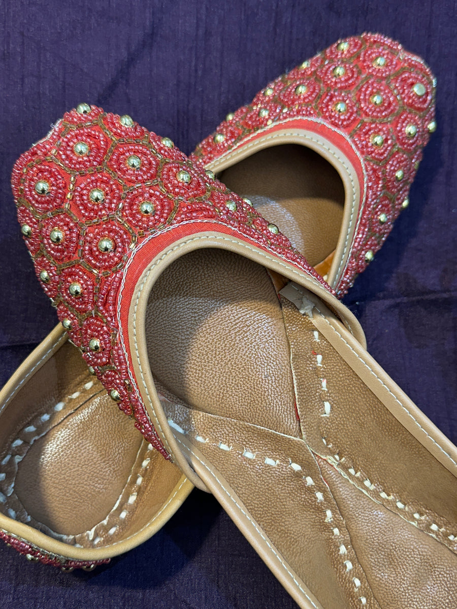 Handcrafted Red Beaded Juttis | Luxury Bridal & Ethnic Punjabi Footwear