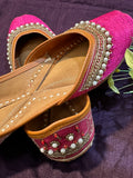 Handcrafted Hot Pink Velvet Pearl Embellished Juttis | Luxury Bridal & Ethnic Punjabi Footwear