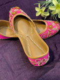 Elegant Handcrafted Punjabi Jutti - Pink & Gold Embroidered Ethnic Footwear for Women