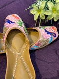 Handcrafted Embroidered Punjabi Jutti - Pastel Pink Ethnic Footwear with Peacock & Floral Design