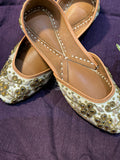 Luxury Golden Stone Work Punjabi Jutti - Handcrafted Ethnic Footwear with Stone & Bead Embroidery
