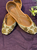 Luxury Golden Stone Work Punjabi Jutti - Handcrafted Ethnic Footwear with Stone & Bead Embroidery