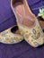 Golden Floral Embroidered Punjabi Jutti – Handcrafted Ethnic Footwear with Beads & Zari Work for Weddings & Festive Wear